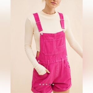 We The Free Pink Corduroy Ziggy Short Overalls